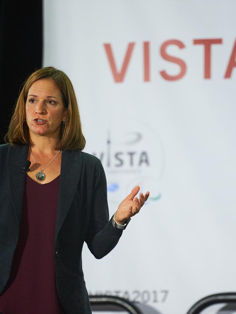 Dr. Laura Misener delivers her keynote address on the final day of VISTA 2017 in Toronto, Canada.