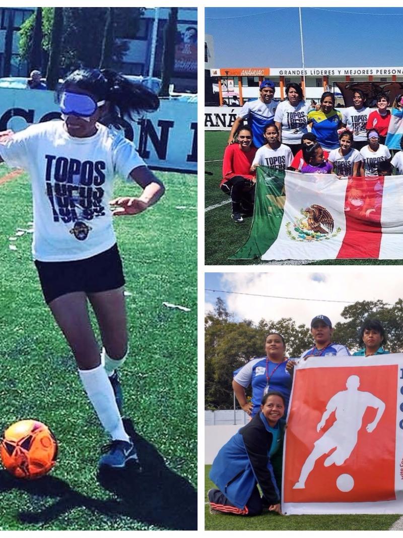 Blind female footballers playing a game