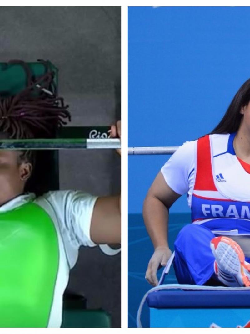 two female Para powerlifters on the bench