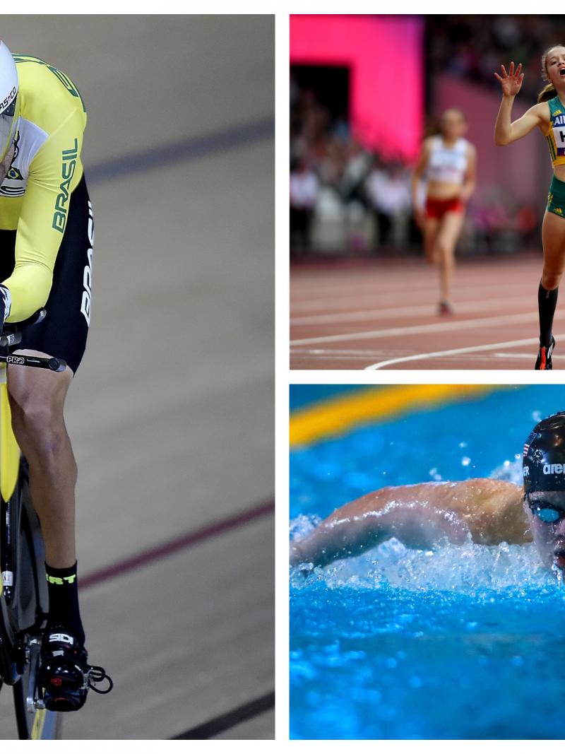 swimmer, cyclist and runner competing at sports