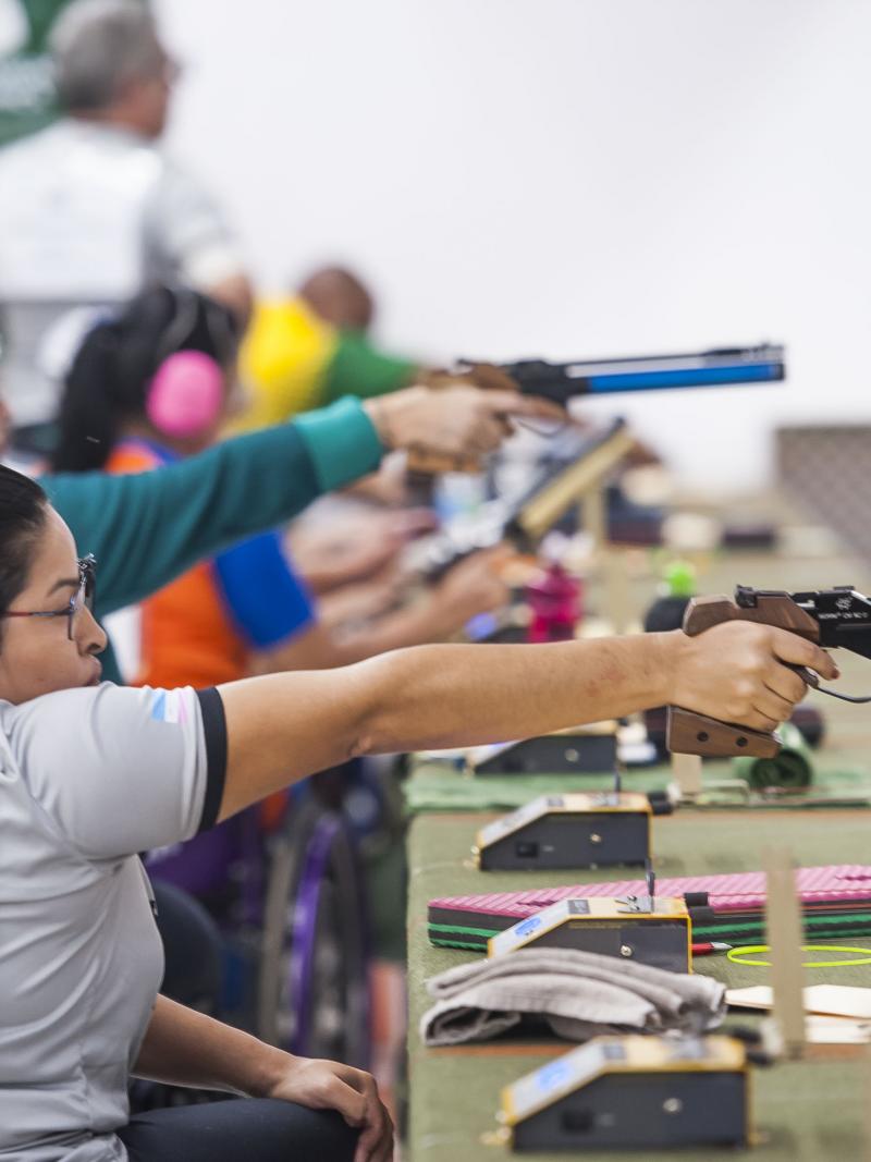Brazilian female competing in a pistol event