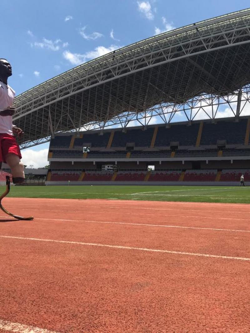 Costa Rican sprinter Sherman Guity standing on the track