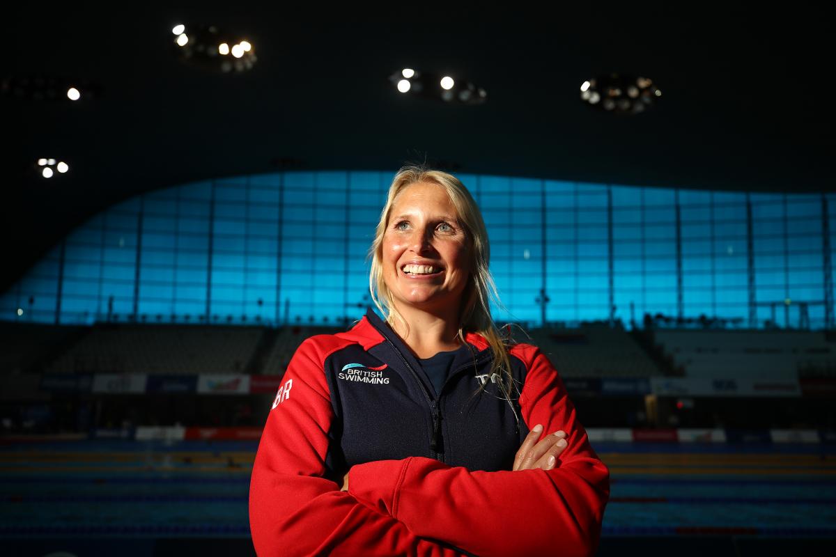 Photo portrait of British swimmer inside venue