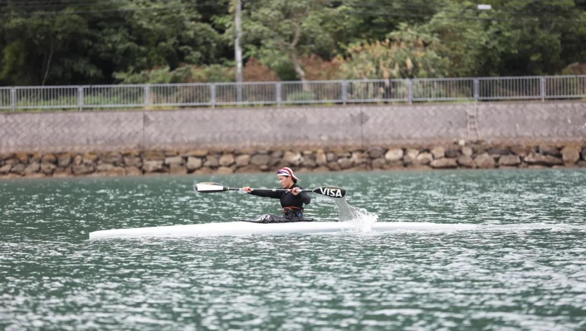 Japanese female canoeist on her kayak