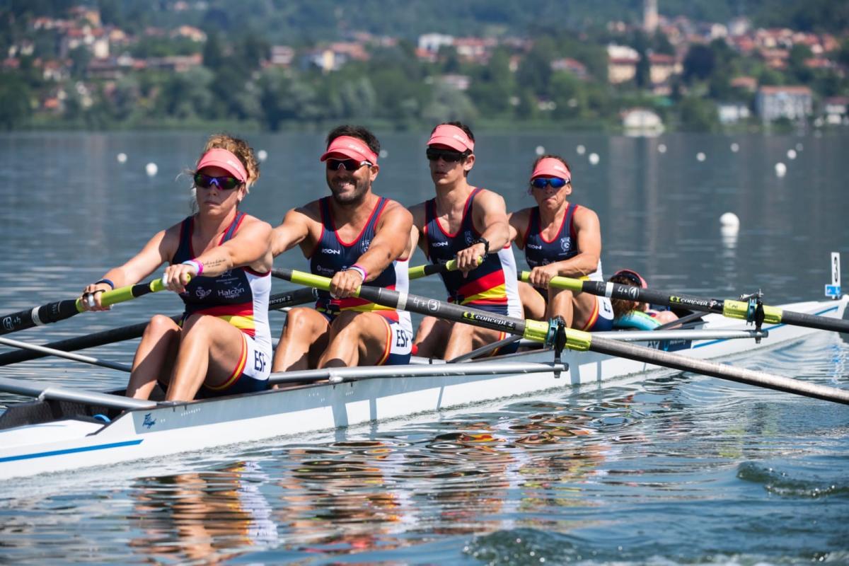 Spain’s PR3 mixed coxed four crew rowing