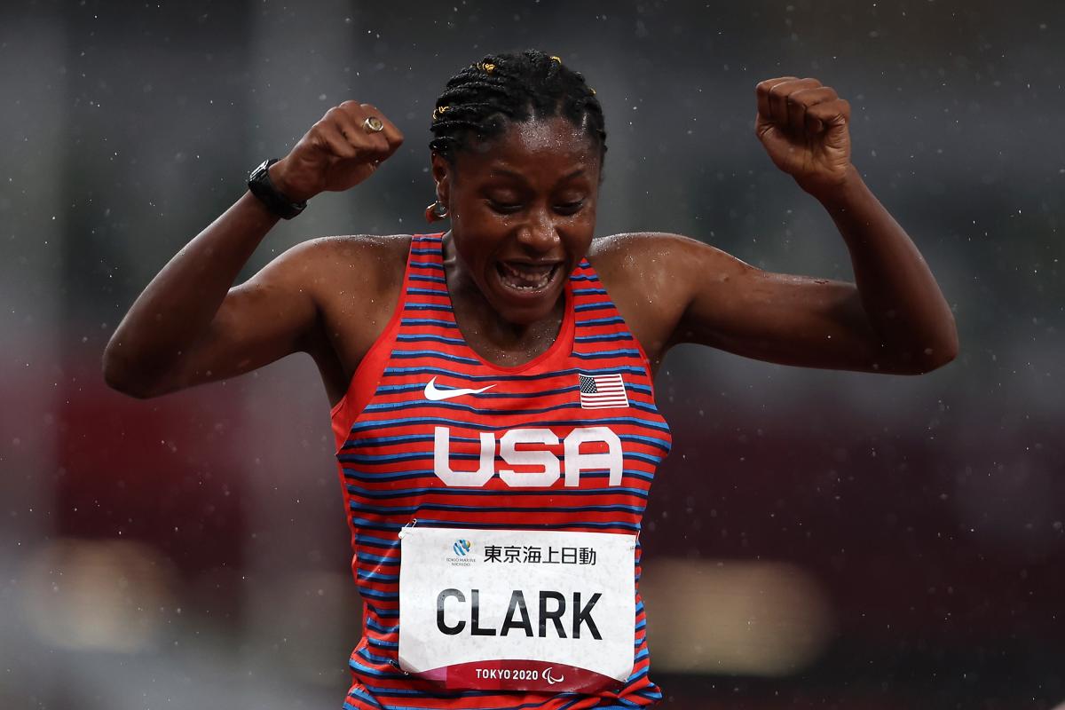 Breanna Clark screams in joy after winning gold