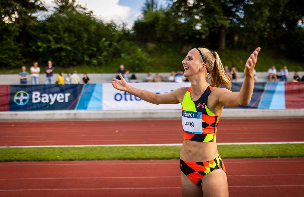 Image of a female Para Athletics athlete happy after her competition