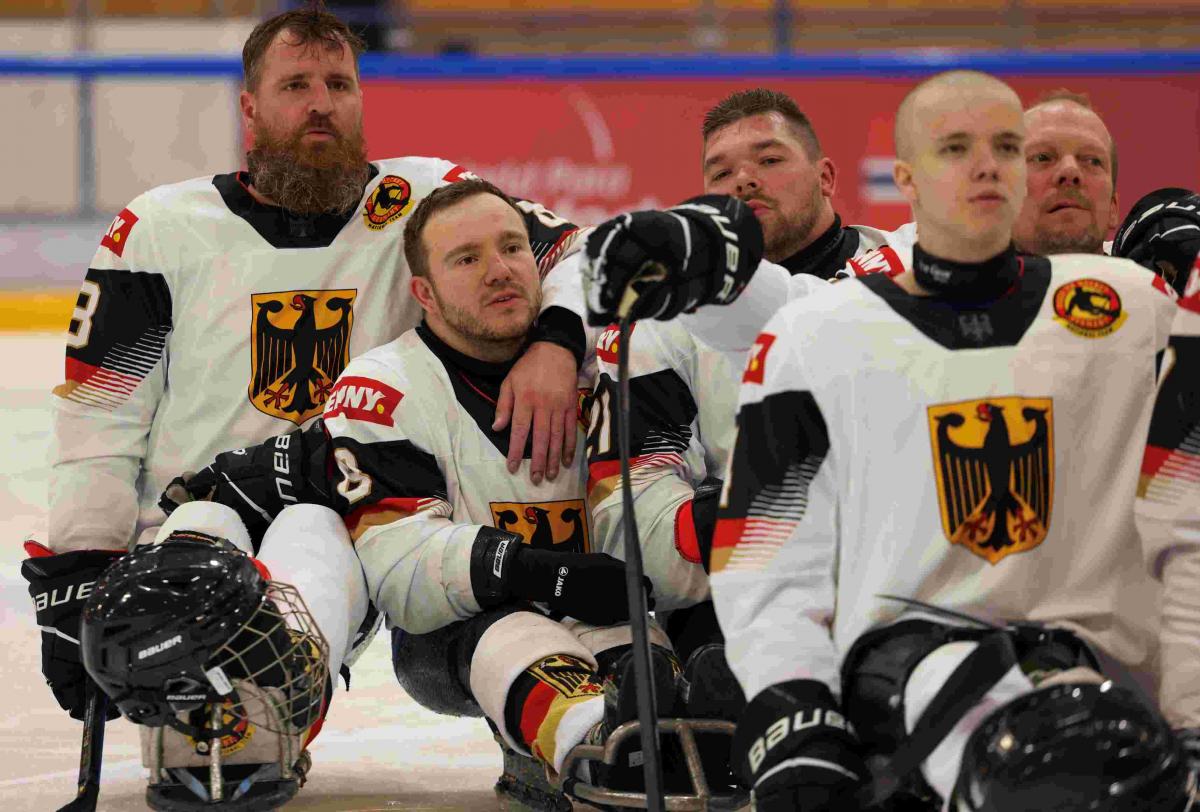 Players during a Para ice hockey match