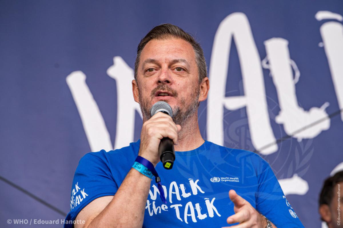 IPC President Andrew Parsons makes a speech during an event organised by the World Health Organization