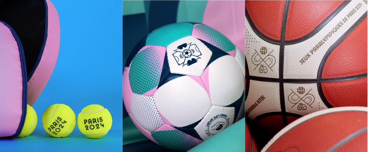 A collaged photo of three sport equipment to be used at Paris 2024