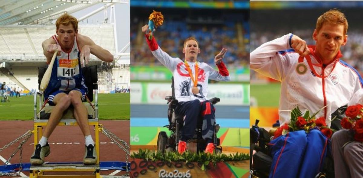 A collage of three photos of a Para athletics club thrower