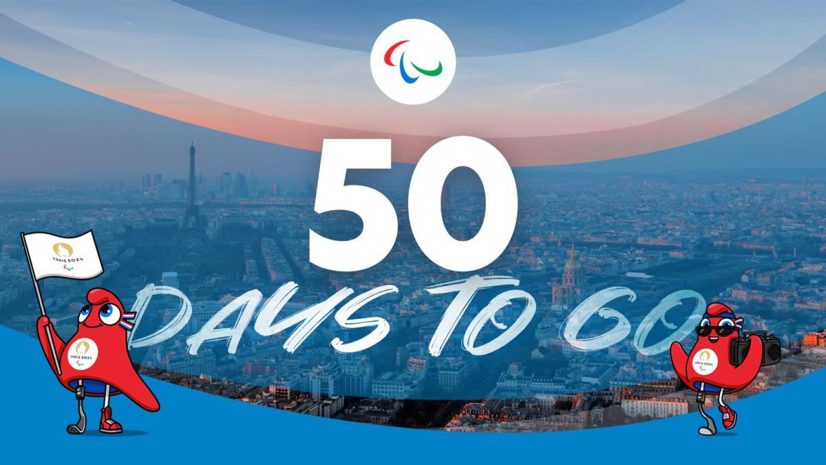 The Paris 2024 mascots and the letters read 50 Days to Go