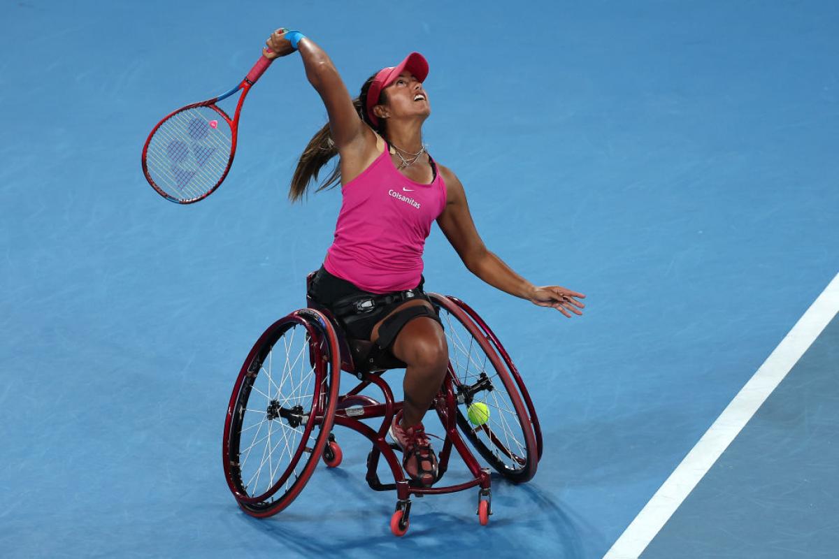 Angelica Bernal of Colombia serves in a match