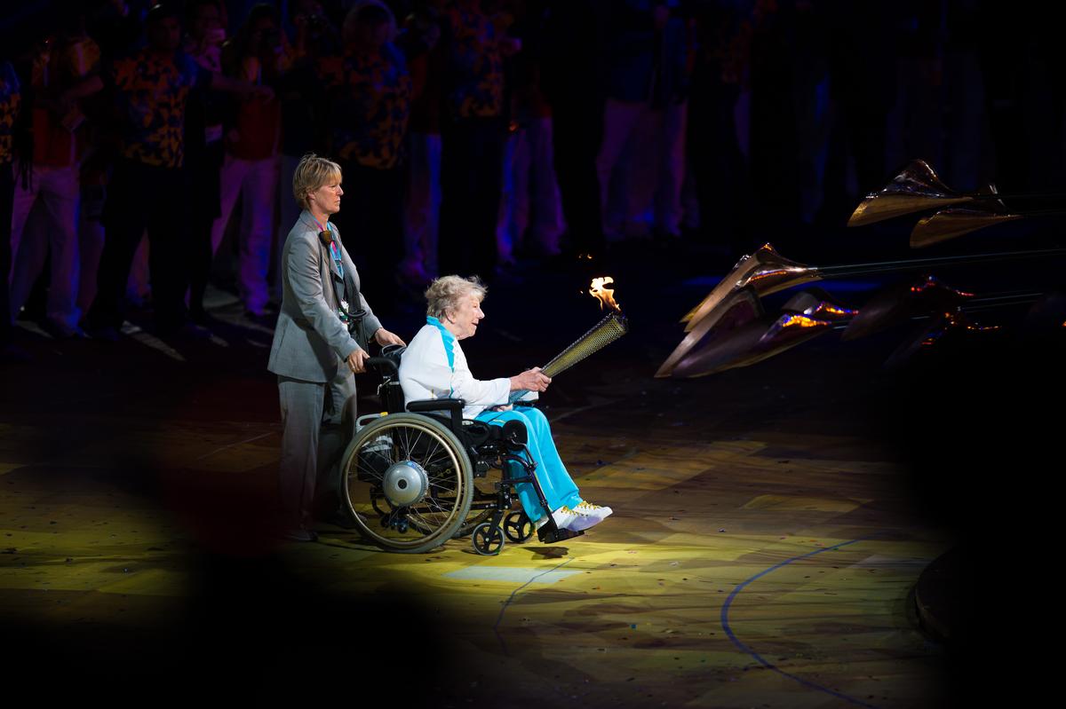 Margaret Maughan lights the Cauldron