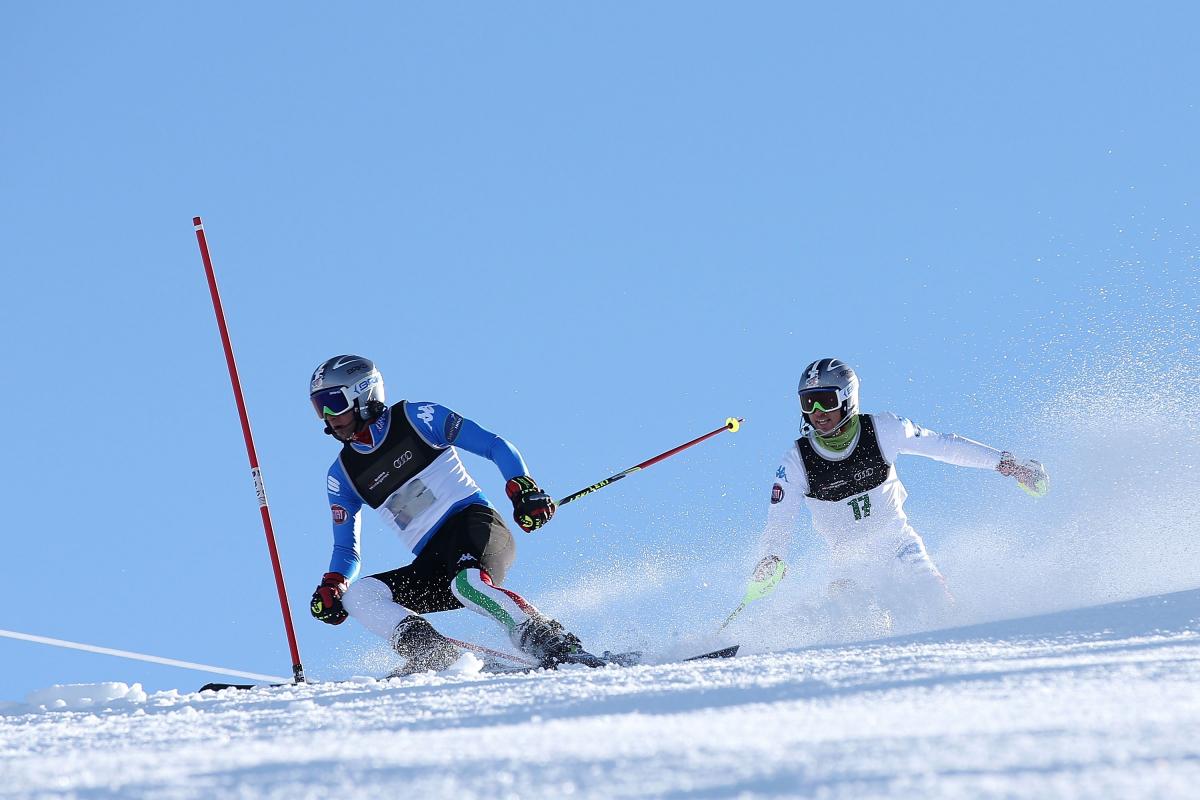 Alessandro Daldoss of Italy competes in the Mens Slalom Visually Impaired