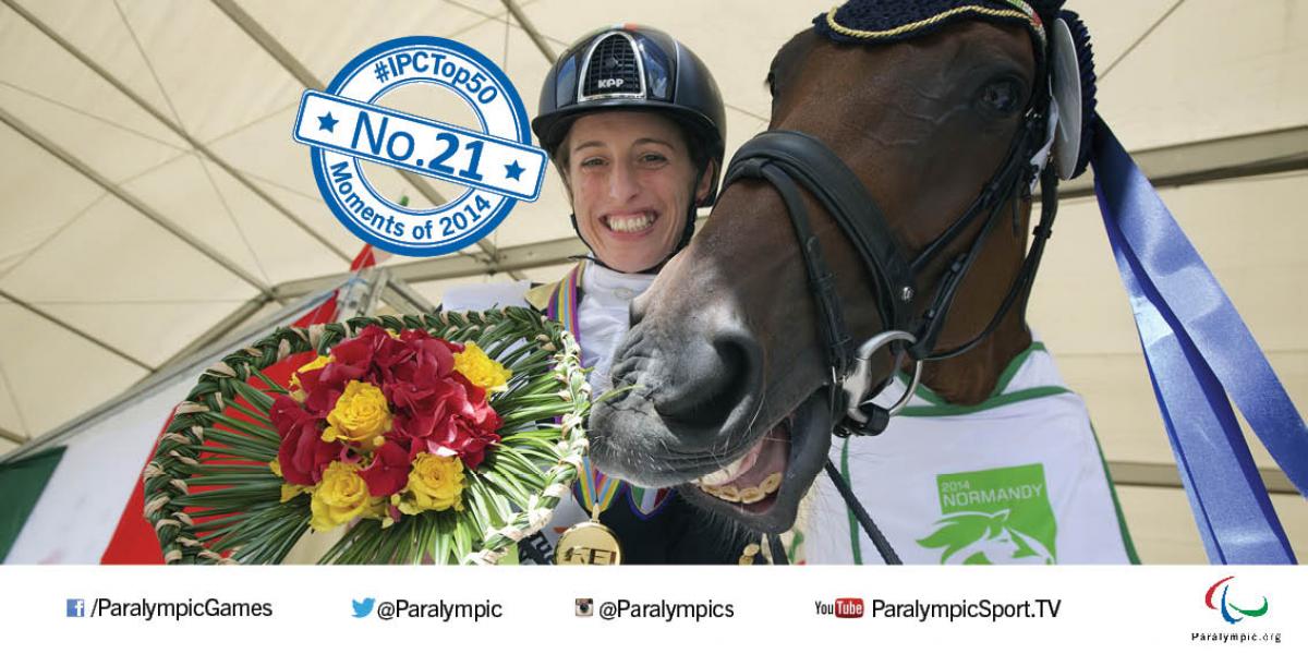 Women holding flower bouquet, a horse next to her