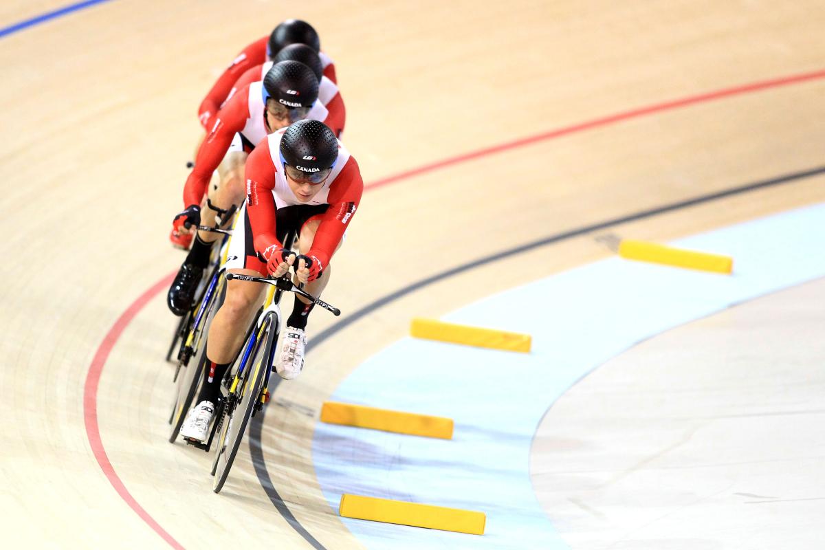 A Canadian athlete tests the Cisco Milton Pan Am/Parapan Am Velodrome