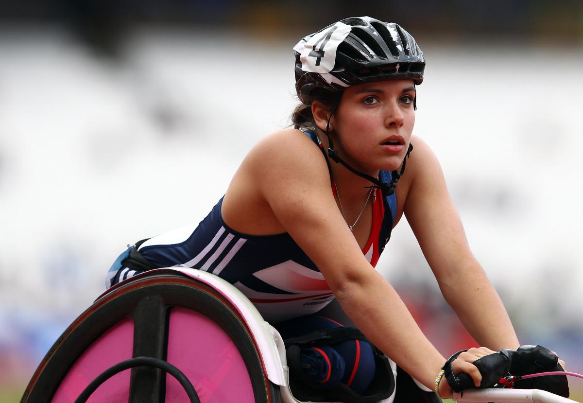 Jade Jones of Great Britain looks on after her race during the Visa London Disability Athletics Challenge LOCOG Test Event for the London 2012 Paralympic Games.