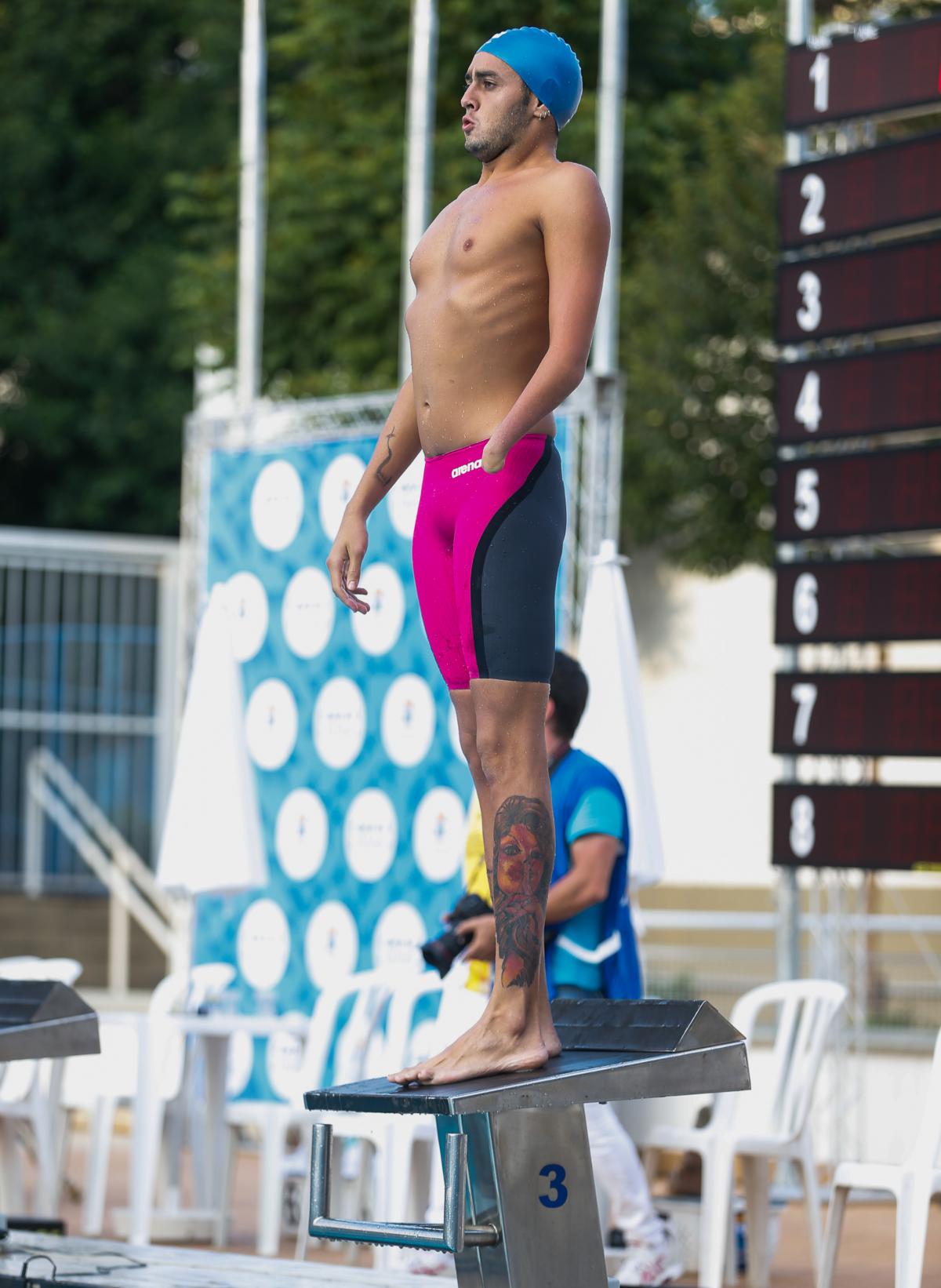 Ruiter Antonio Goncalves Silva of Brazil competes in the Men's 50 meters freestyle final at Ibirapuera Sports Complex during day two of the Caixa Loterias 2015 Paralympics Athletics and Swimming Open Championships on April 24, 2015 in Sao Paulo, Brazil.