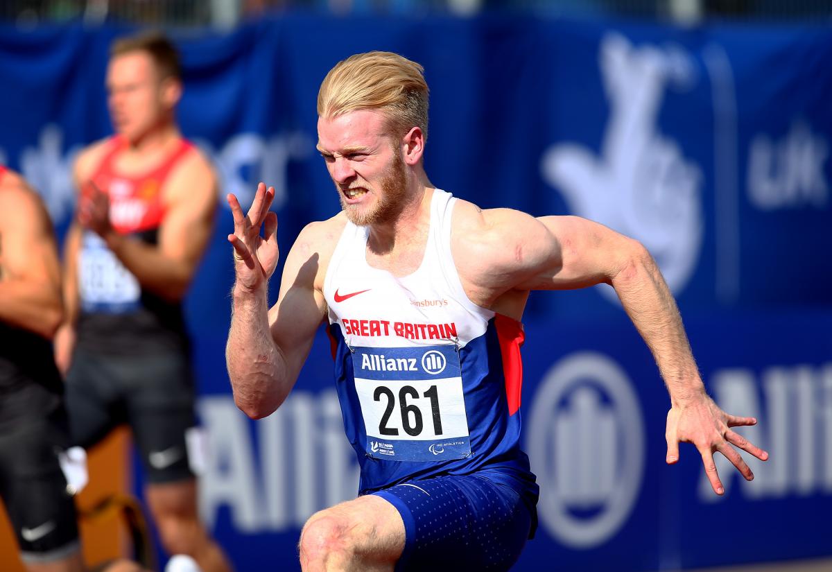 Man with British flag celebrating