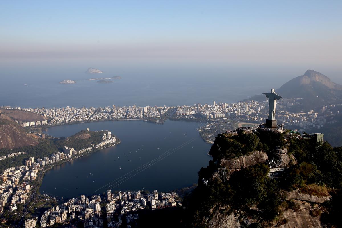 Aerial view of Lagoa Rodrigo de Freitas in Rio, Brazil, which will host rowing and canoe events during the 2016 Paralympic Games.