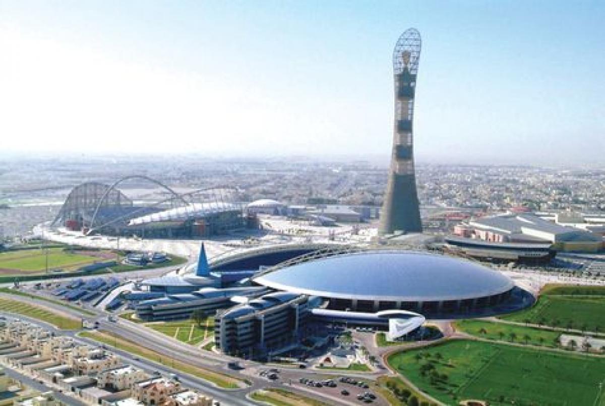 Aerial view on an area with sports stadiums