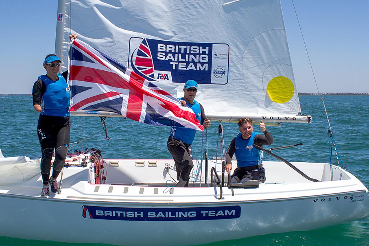 The British team of John Robertson, Hannah Stodel and Steve Thomas took gold at the 2015 Para World Sailing Championships in Melbourne, Australia.