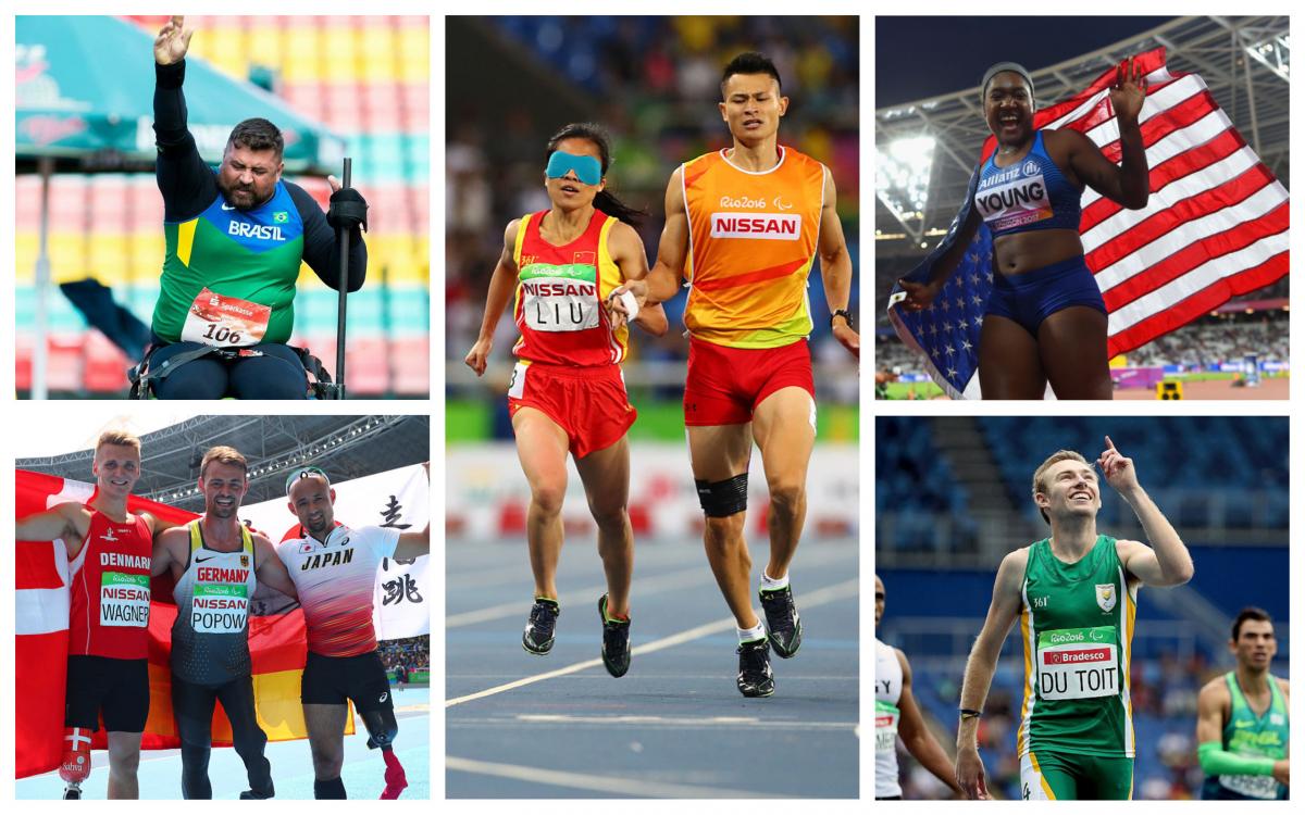 a group of para athletes celebrate winning their events