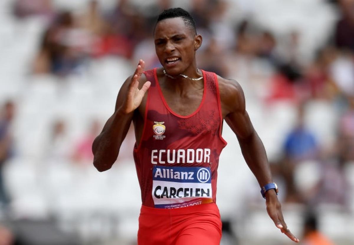 a Para sprinter runs towards the finish line