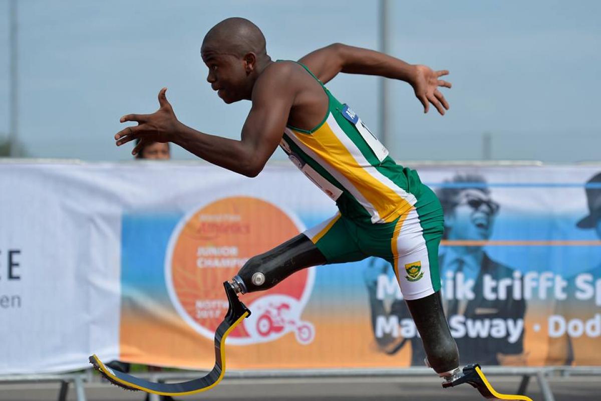 Man with double blades sprints