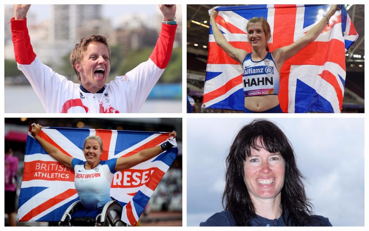 four female Para athletes celebrating winning