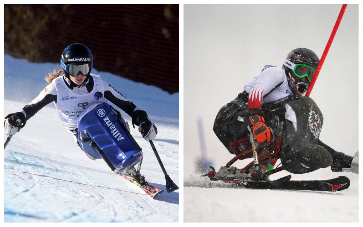 two female Para alpine skiers