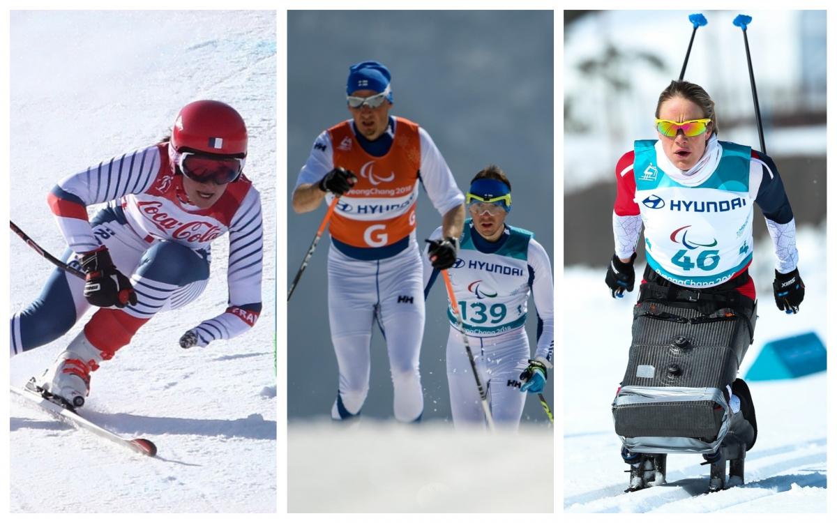 three winter Para athletes in action