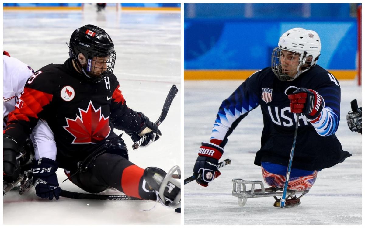 two Para ice hockey players