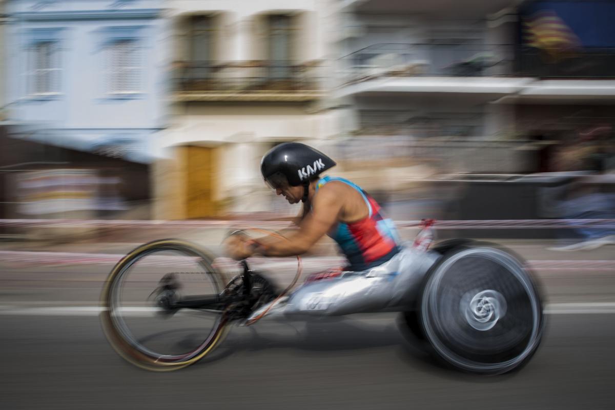 male Para cyclist Alex Zanardi during a road race