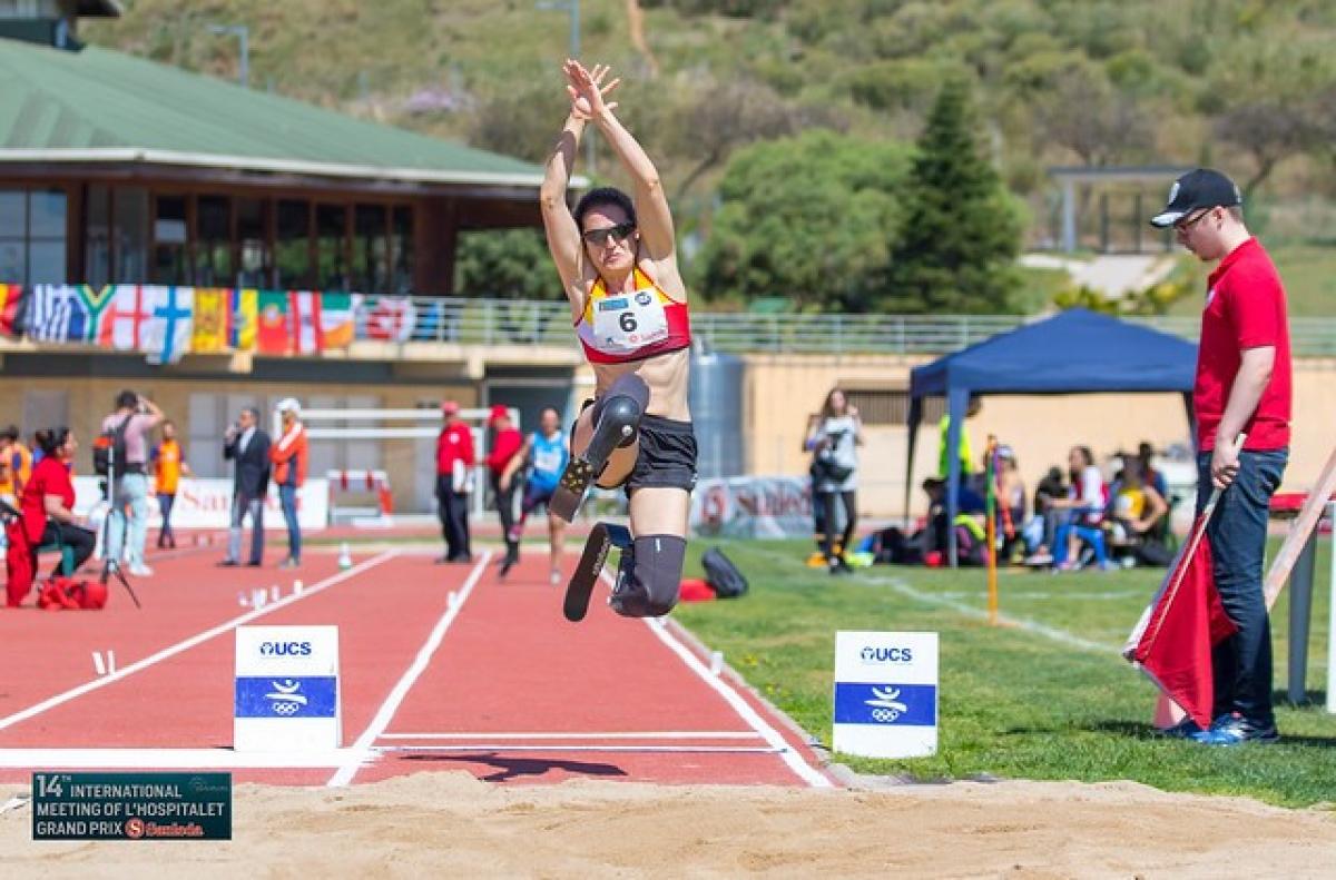 Spaniard long jumper Sara Andres in the air after her jump