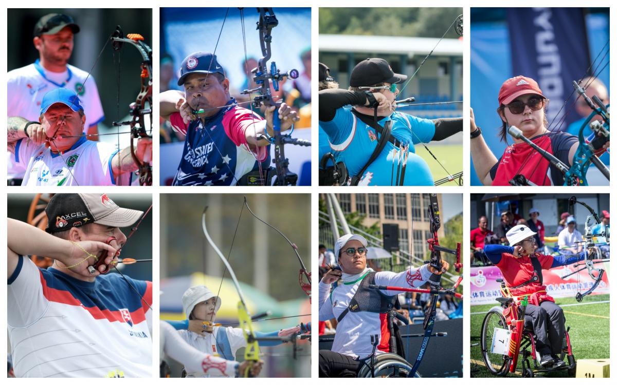 Photo collage of eight Para archers 