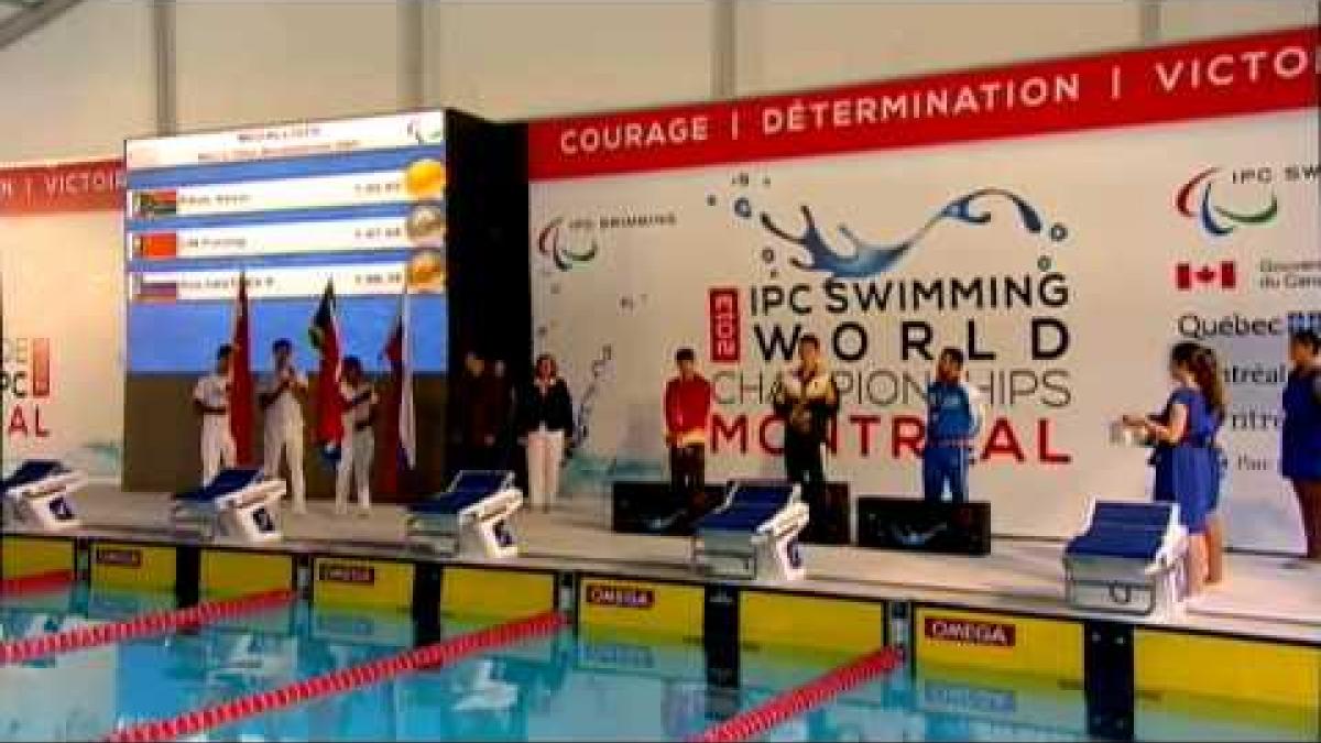 Swimming - men's 100m breaststroke SB9 medal ceremony - 2013 IPC Swimming World Championships