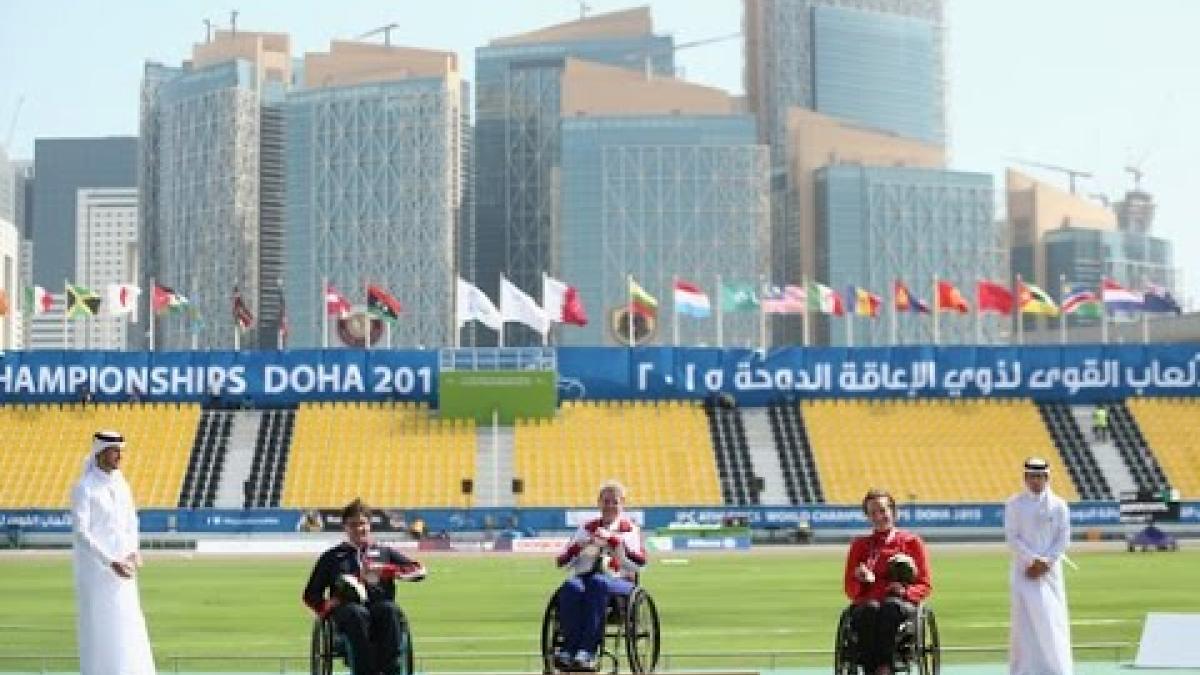 Women's club  throw F51 | Victory Ceremony |  2015 IPC Athletics World Championships Doha