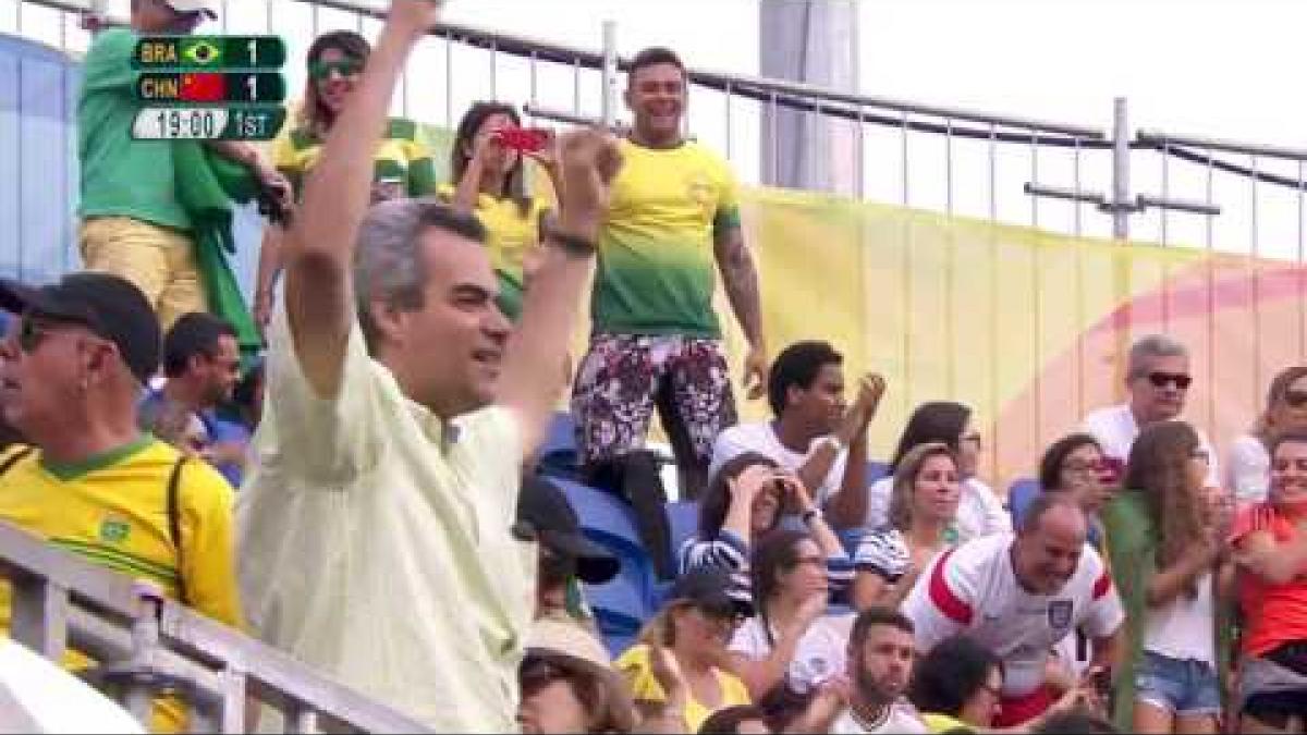 a video of a blind football team scoring a goal