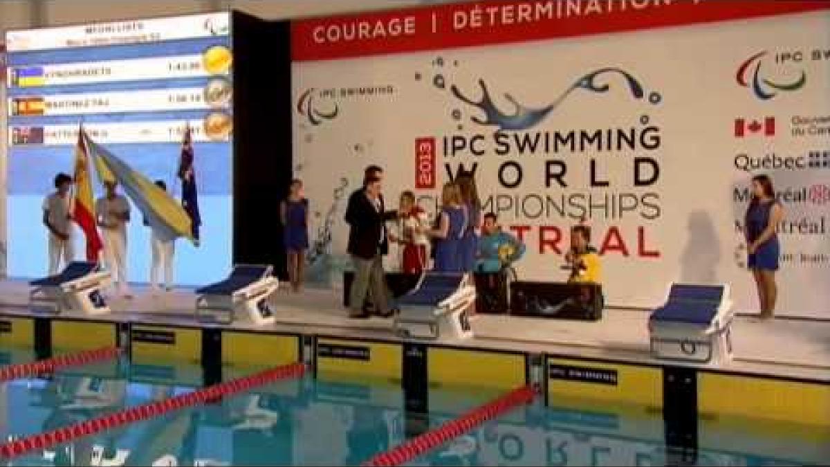 Swimming - men's 100m freestyle S3 medal ceremony - 2013 IPC Swimming World Championships Montreal
