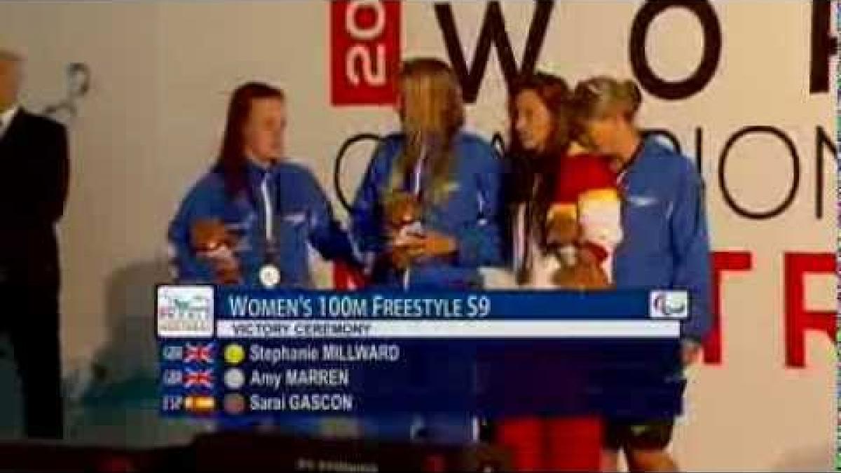 Swimming - Women's 100m freestyle S9 medal ceremony - 2013 IPC Swimming World Championships Montreal