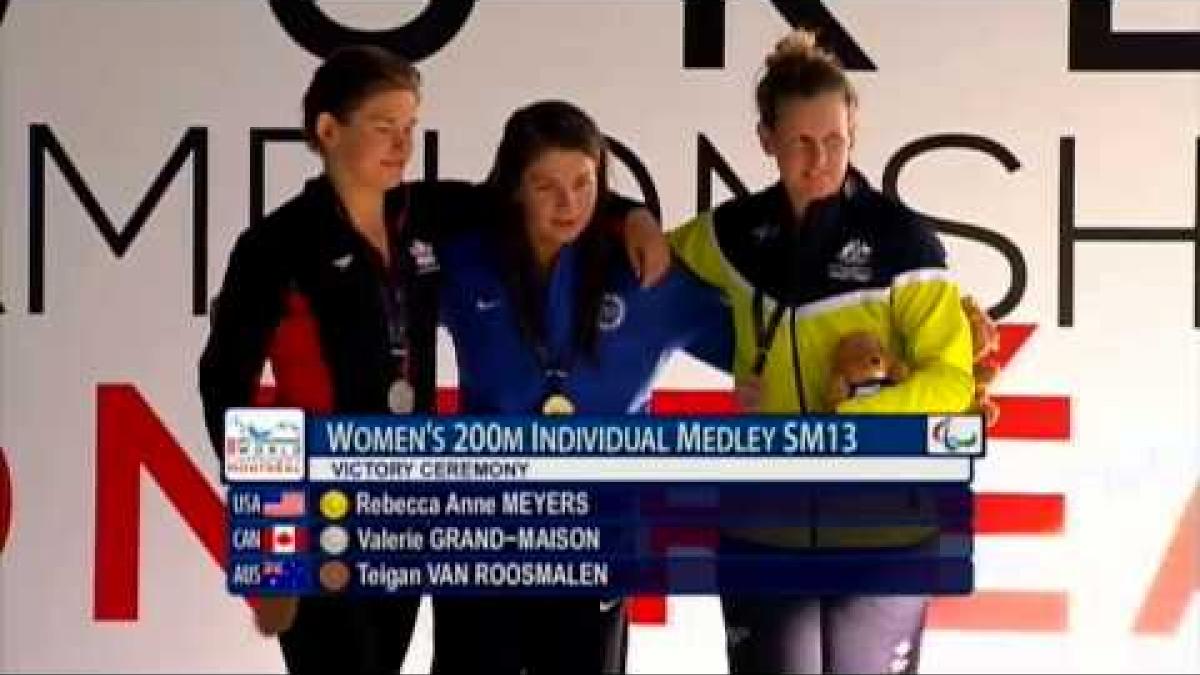 Swimming - women's 200m individual medley SM13 medal ceremony - 2013 IPC Swimming World Champs