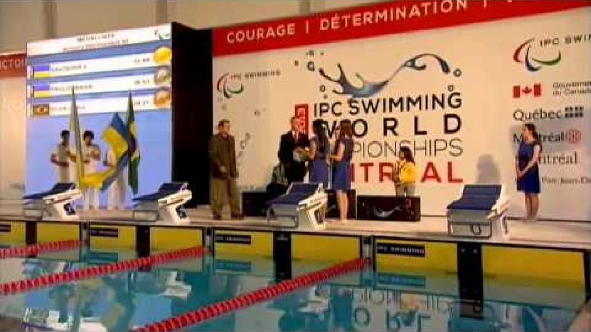 Swimming - women's 50m freestyle S5 medal ceremony - 2013 IPC Swimming World Championships Montreal