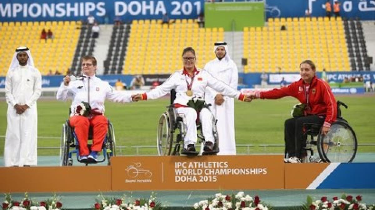 Women's javelin F34 | Victory Ceremony |  2015 IPC Athletics World Championships Doha