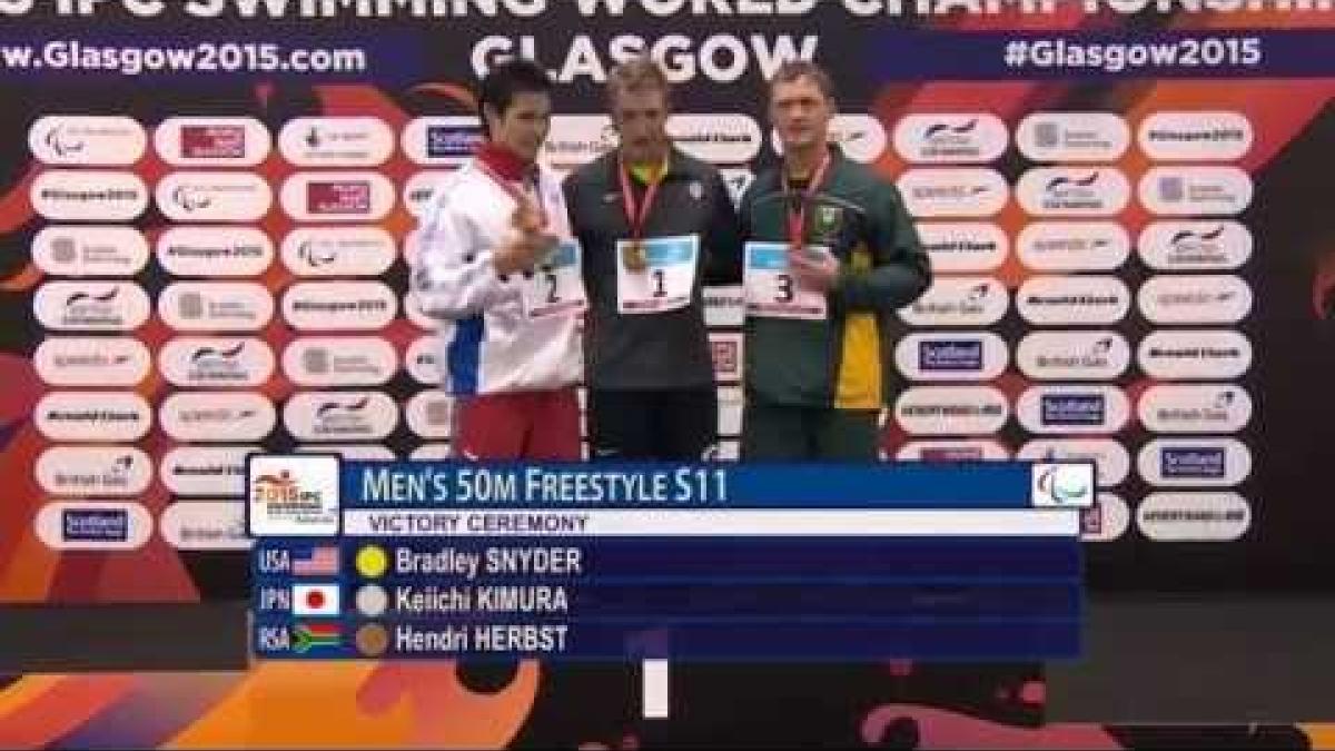 Men's 50m Freestyle S11 | Victory Ceremony | 2015 IPC Swimming World Championships Glasgow