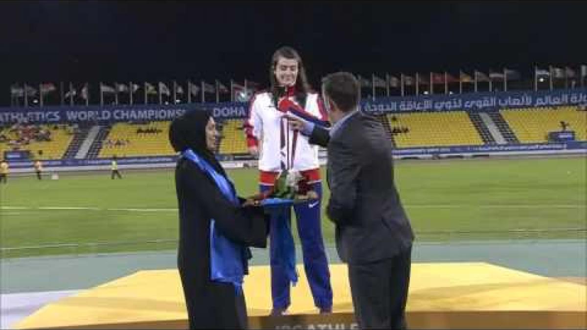 Women's javelin F46 | Victory Ceremony |  2015 IPC Athletics World Championships Doha