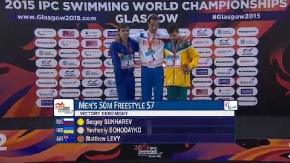 Men's 50m Freesyle S7 | Victory Ceremony | 2015 IPC Swimming World Championships Glasgow